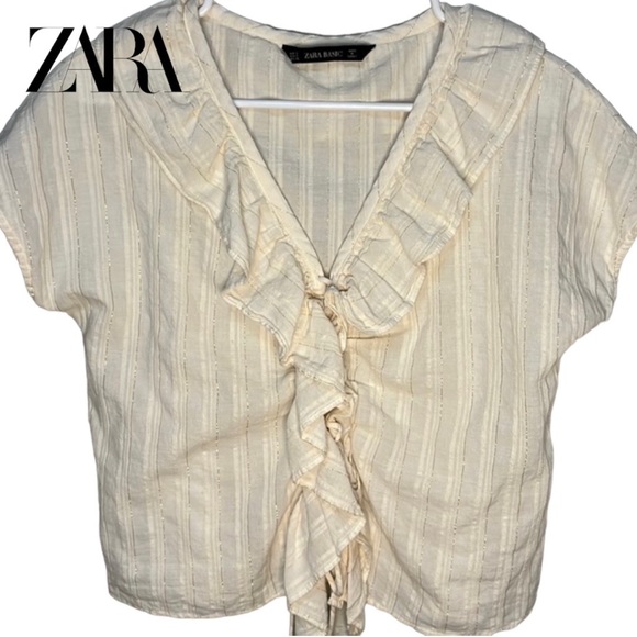 Zara Tops Zara Metallic Ruffle Top Poshmark